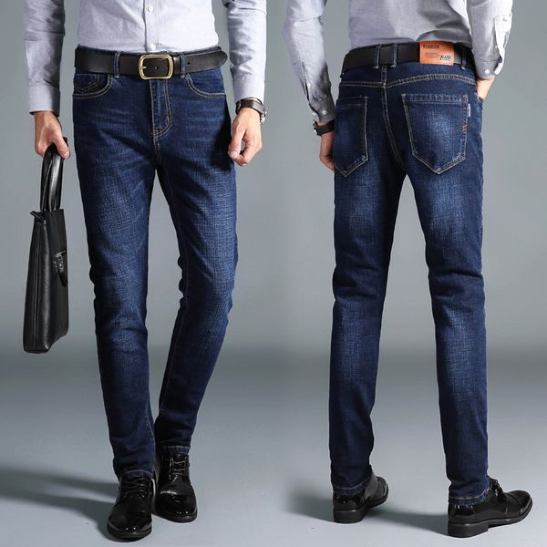 

2020 newly fashion men jeans dark blue color slim fit elastic denim pants casual business jeans men classical smart homme