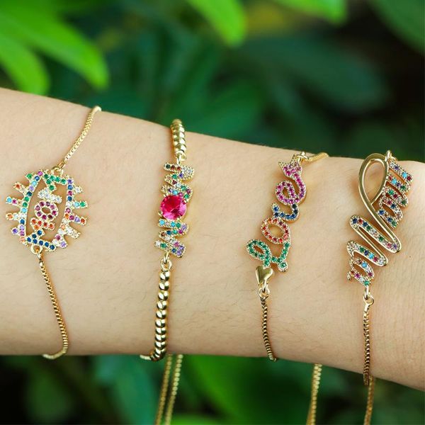 

charm bracelets eyika love mom/mama bracelet gift for mother paved colorful zircon heart bangle rainbow women jewelry tennis pulseira, Golden;silver