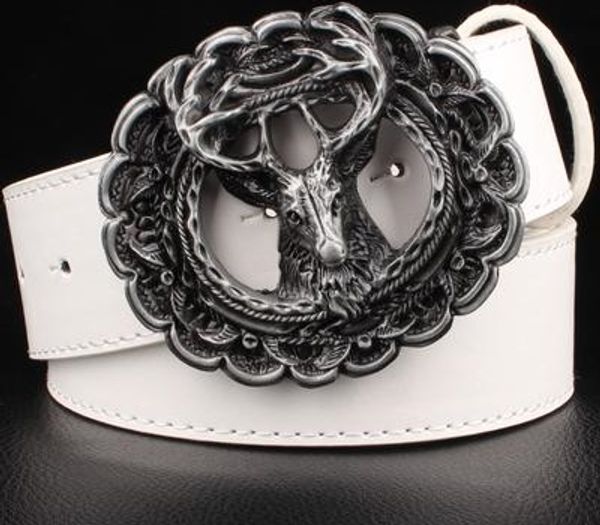 

new leather belt metal buckle fashion reindeer belts trend punk rock elk style trend decorative belt men gift04, Black;brown