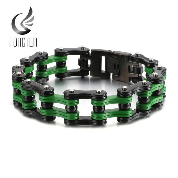 

fongten biker mens stainless steel heavy motorcycle chain bicycle link bracelet black red green punk male fashion jewelry
