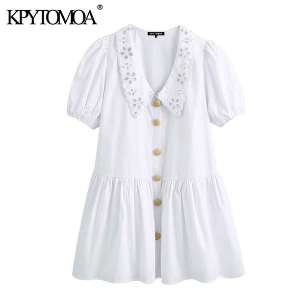 

kpytomoa women 2020 sweet fashion hollow out embroidery ruffled mini dress vintage v neck puff sleeve female dresses vestidos c200919, Black;pink