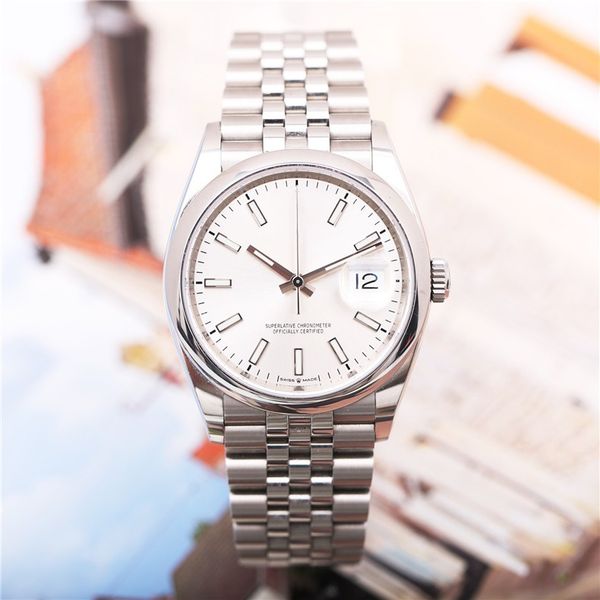 

asian watch 2813 automatic mechanical men's watch 126200 model 36mm silver dial stainless steel strap sapphire glass, Slivery;brown