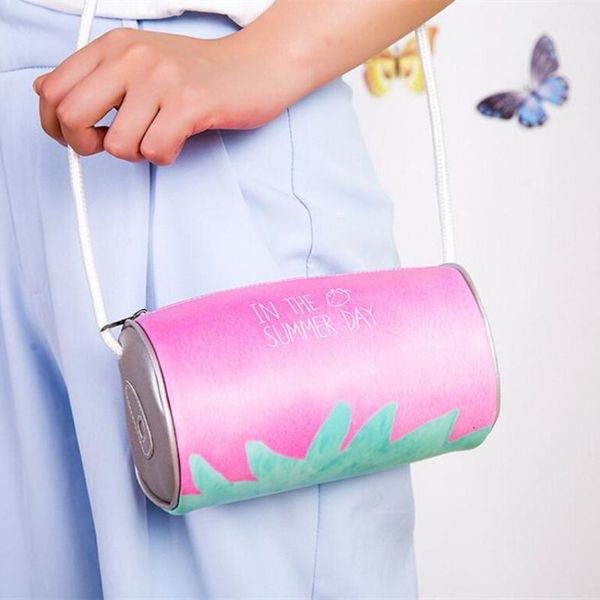 

m408 2020 new cute women bag small fresh and lovely strawberry print satchel pu leather lovely summer barrel-shaped package