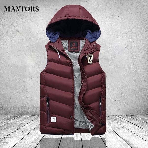 

hooded vest men winter hat detachable overcoat brand mens casual sleeveless jacket homme plus size 3xl outwear male windbreaker, Black