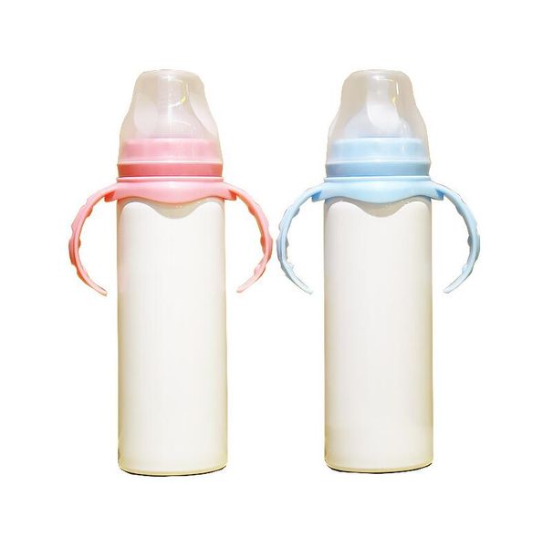 

8oz sublimation heat transfer sippy cup milk feeding bottle with lids nipple insulation vacuum tumbler handle stainless steel thermos f92502