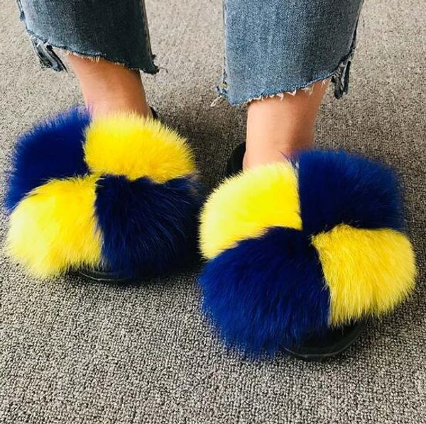 

summer fluffy fur slippers women real fur flip flops furry slides fashion sandals slides cute plush, Black