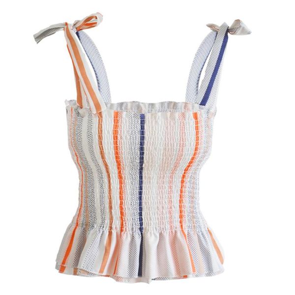 

paris girl women bow tie color stripe tube camisole women, White