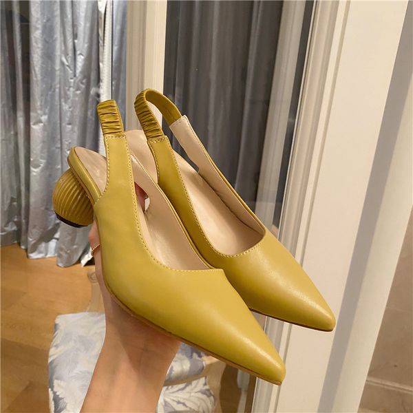 

monmoira geometric ball heel slingback women mules pointed toe high heel women pumps elegant ladies shoes, Black