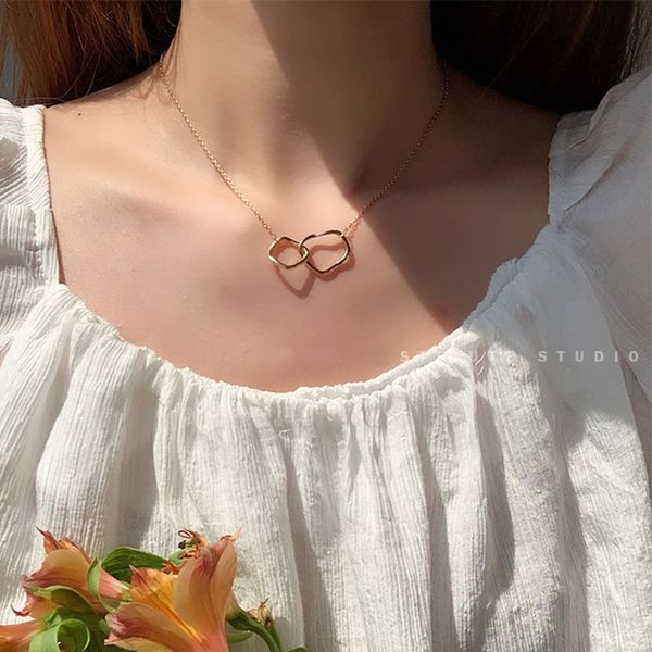 

korean fashion irregular necklace contracted geometric clasped web celebrity collarbone chain necklace for women, Silver