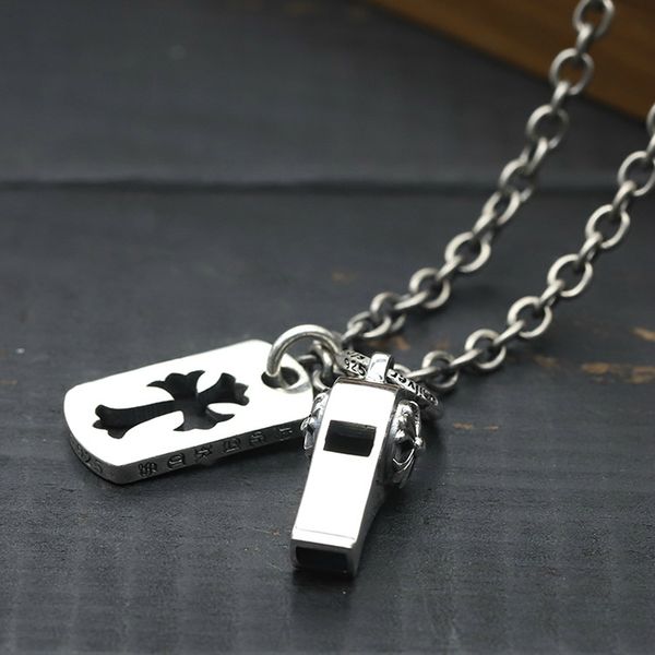 

s925 sterling silver necklace personality fashion classic jewelry punk style whistle cross shape 2020 new gift to send