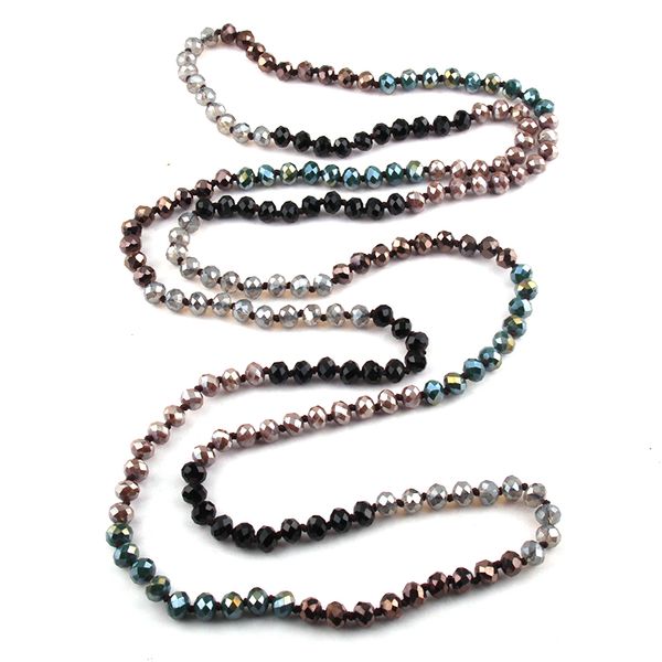 

fashion bohemian jewelry 150cm crystal glass long knotted dark multi color crystal necklace, Silver