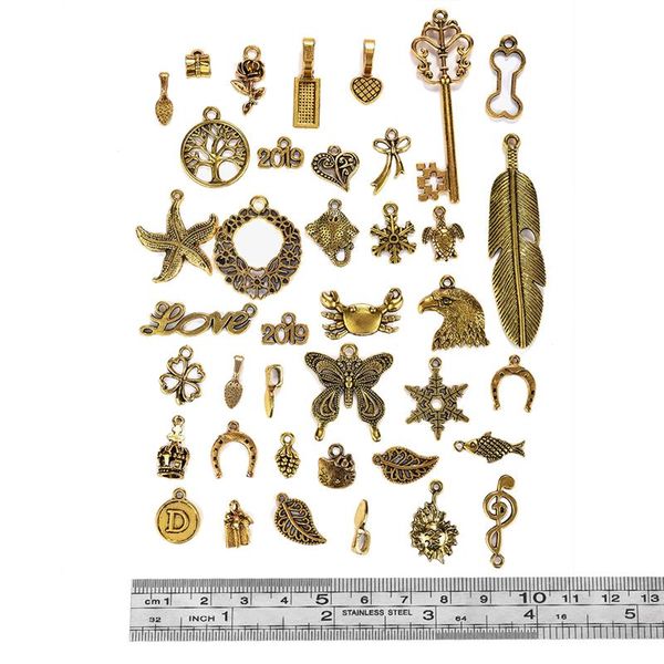 

50g/set mixed tree love metal alloy hollow charm antique gold assorted charms pendants diy jewelry making craft finding diy bags