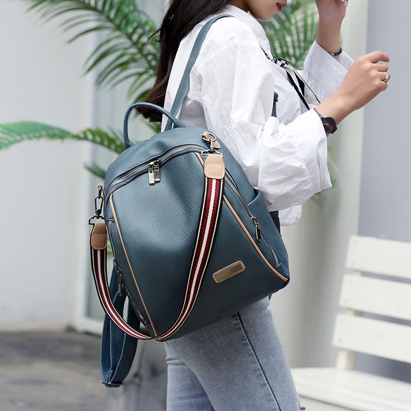

fashion backpack for women large capacity pu leather new wild temperament durable soft leisure travel black blue purse bag