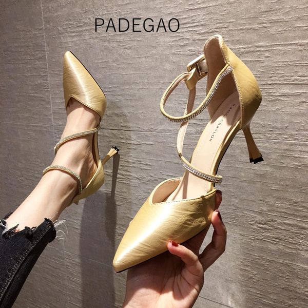 

высокий каблук 2020 женщины сандалии желтый кристалл побрякушки элегантный сжатый сандалии сексуальная женщина моды, Black