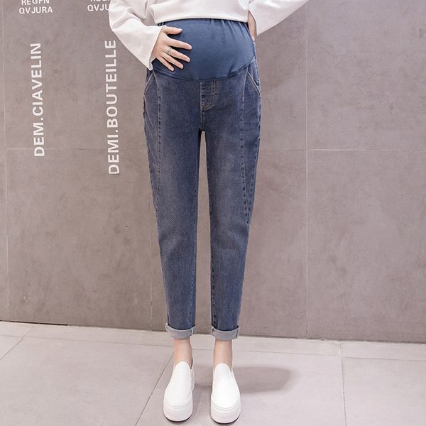 

plus size maternity jeans loose stomach lift trousers pregnant pants women korean jeans for pregnant women maternity clothes, White