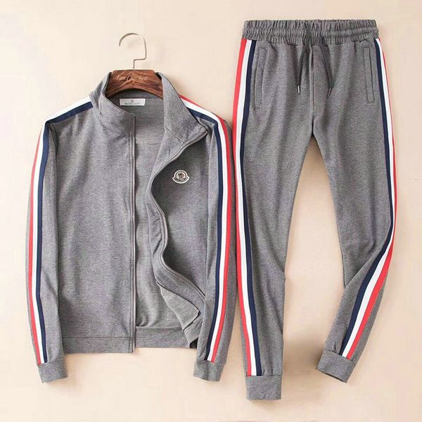 

fashion 2 pieces set men jogger set printed tracksuit men sweater track suit hooded jacket sweatsuit mens sports suits tracksuit, Gray