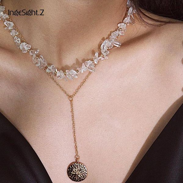 

ingesight.z bohemian multi layered natural stone choker necklace collar women statement carved coin pendant necklace for jewelry, Silver