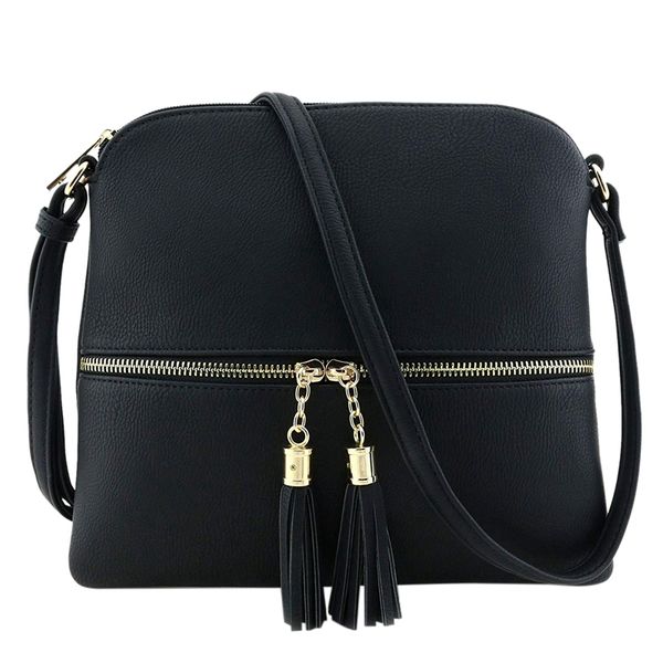 

women messenger bag fashion tassel shoulder bag lightweight tassel crossbody black