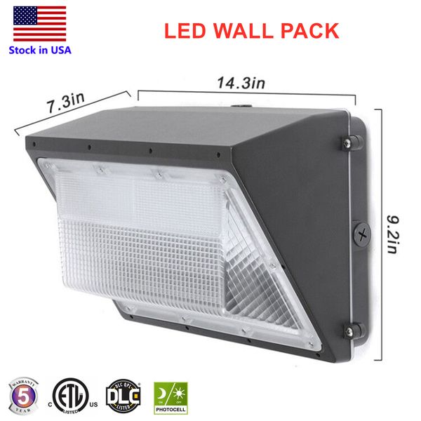 Lâmpada de parede LED para exterior 120W com fotocélula do anoitecer ao amanhecer, luminária comercial e industrial WallPack luz diurna 5000K AC90-277V IP65