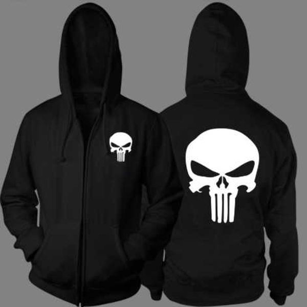 

2020 men's new punisher skull sweater fashion plus fleece jacket zipper cardigan sweater, Black