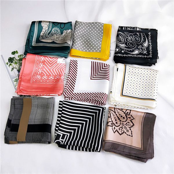 

fashion solid kerchief women head scarf for hair pink green white silk neck scarfs female 60cm*60cm square bandanas lady scarves, Blue;gray