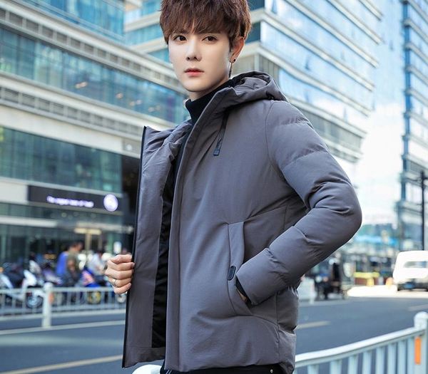 

winter jacket men slim warm thick fashion parka men solid color casual hooded coat man streetwear wild down jacket male clothes, Black