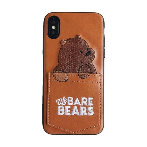 

cgjxsluxury pu leather cartoon bear phone case for iphone 11 pro max x xr xs max soft tpu cover with card pocket bag