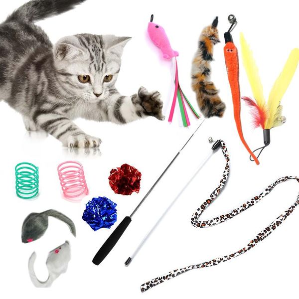 

cat toys kitten teasing feather toy with interactive fun exerciser and plastic pet