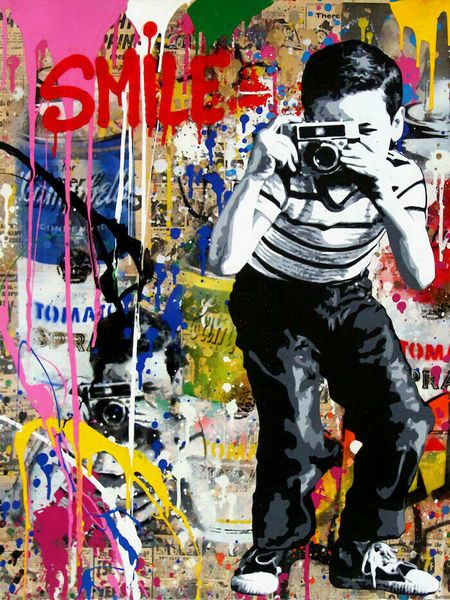 

г-н brainwash улыбка мальчик с камерой home decor расписанную hd печать картина маслом на холсте wall art canvas картинки 200815