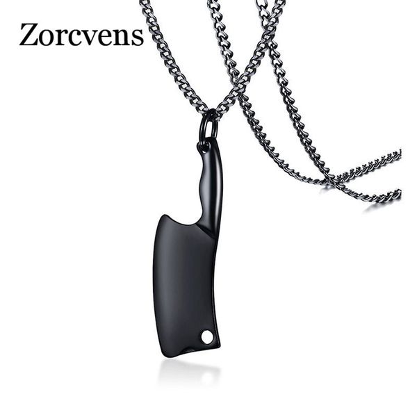 

zorcvens mens stainless steel knife necklace rock punk black male pendant necklace, Silver