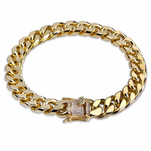 

hip hop style gold color iced out bling jewelry bracelet micro pave cz stone link bracelet for men christmas gift, Black