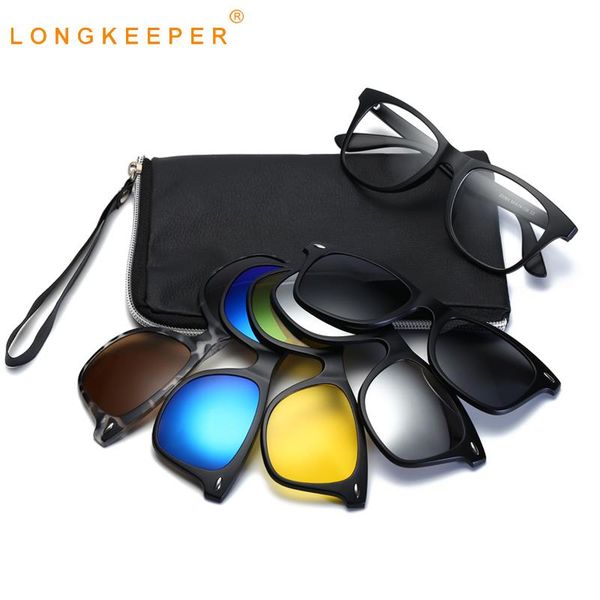

longkeeper polarized sunglasses men women 5 in 1 clip on sun glasses tr90 optical prescription eyeglass frame mirrored eyewear, White;black
