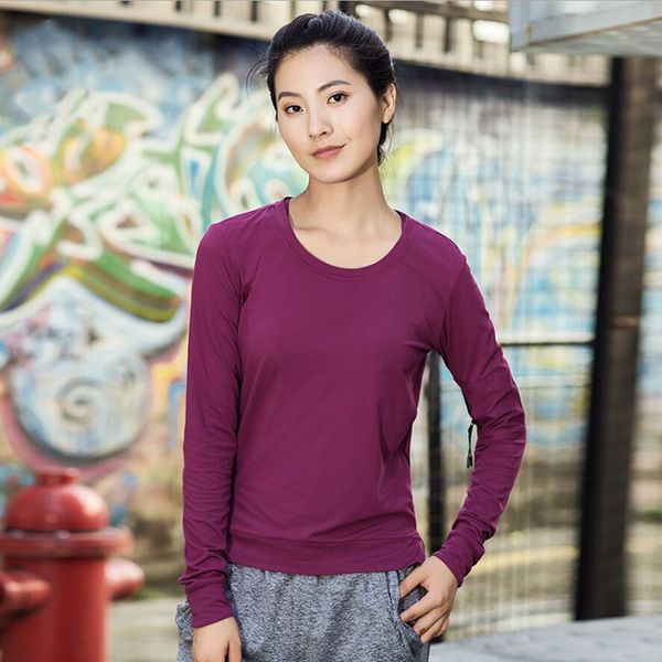 

long sleeve yoga shirt sports loose round neck t-shirt girl sport jerseys women fitness gym running autumn winter xl, White;red