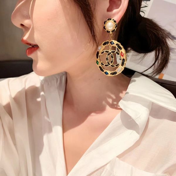 

luxurious quality drop earring with nature stone and genuine leather in black for women wedding jewelry gift ps4646, Golden