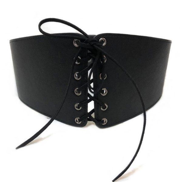 

women cinched girdle adjustable waist belt corset belly band pin up elastic bodyshaper faux leather, Black;brown