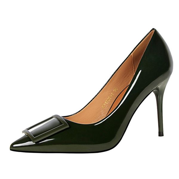 

women pumps shoes square buckle casual thin high heels office women design high heels fashion shoes for ladies, Black