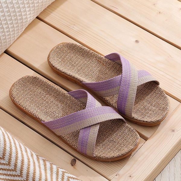 

outdoor fashion flax bohemian casual beach antiskid slipper women's fashion casual slip on slides indoor home slippers, Black