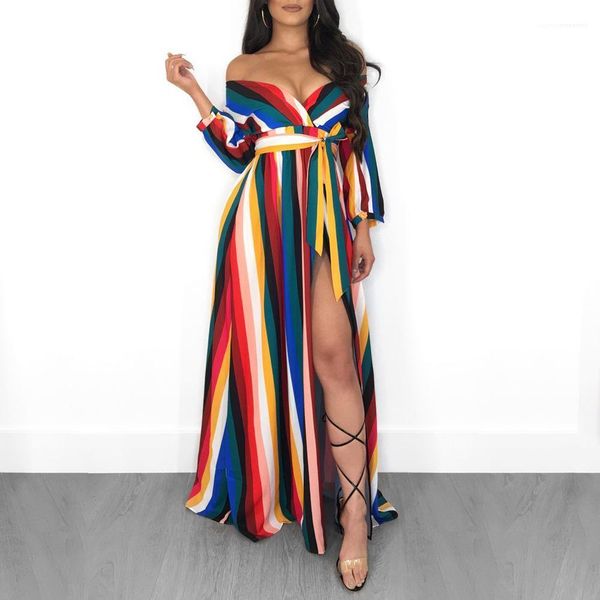

out split party dresses womens club clothes women stripe long sleeved dresses slash neck hollow, Black