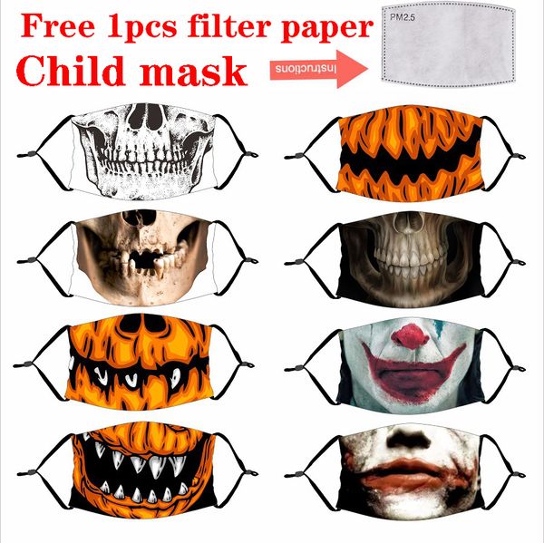 

halloween mask reusable 3d painting pumpkin grimace cotton face mask reusable protective pm2.5 carbon filters washable kids face mask