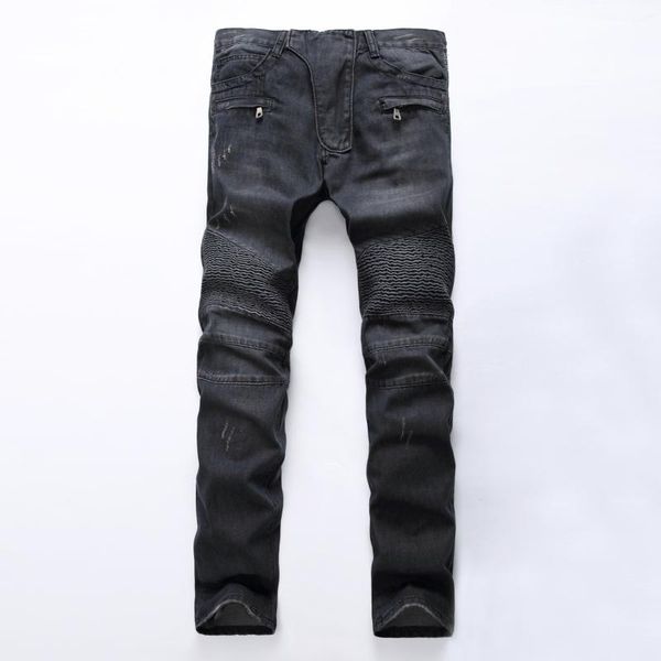

straight slim fit jeans for men casual fashion denim jeans men pockets ripped masculino plus size, Blue