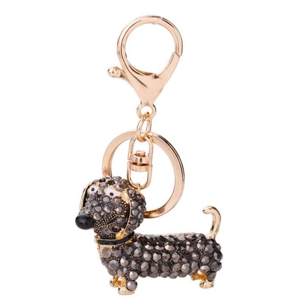 

new small lovely cute rhinestone dachshund dog design keychain bag car key ring charm pendant gifts for purse 2020, Silver
