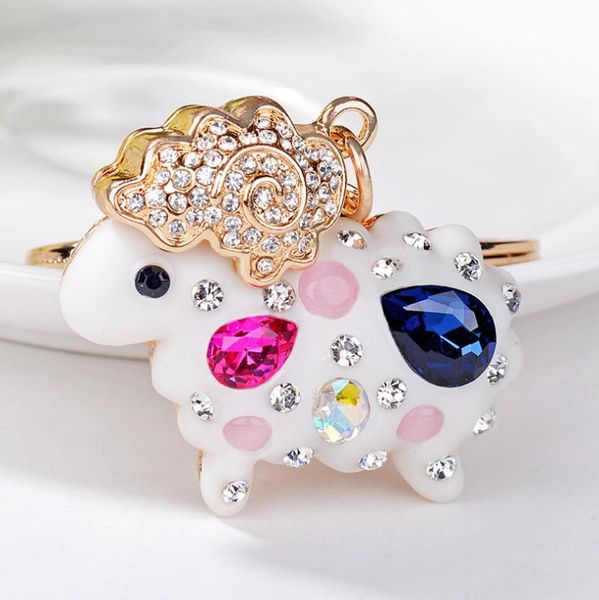 

2020 new goat sheep cute crystal charm purse handbag car key keyring keychain party wedding birthday gift, Silver