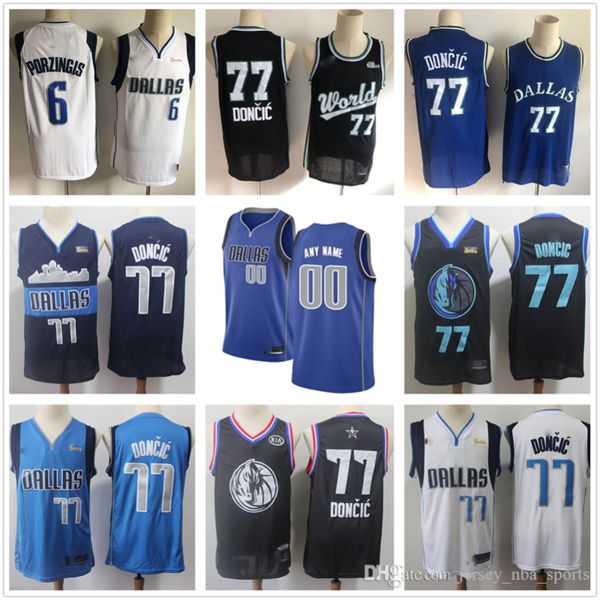 

men women youth dallas doncic 77 luka 6 kristaps porzingis custom mavericks navy black white blue nba basketball jerseys, Black;red