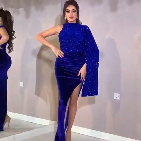 

new dubai plus size royal blue prom dresses mermaid sparkly one shoulder evening dresses woman party night muslim elegant gowns, Black