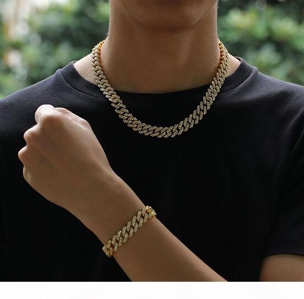 

2019 mens 12mm fully iced out cuban link chain with clasp locked bling chain necklace 7inch 8inch 16inch 18inch 20inch 22inch 24inch, Silver