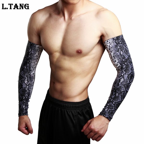 

l.tang uv protection cycling arm sleeve for man and women snakeskin peacock pattern summer sports basketball arm protector s460, Black;gray