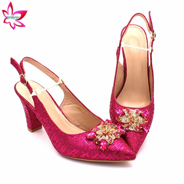 

dress shoes fashionable design nigerian ladies and bag set in fuchsia color african women matching for wedding, Black