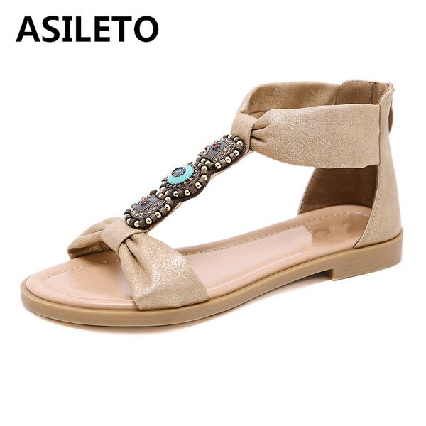 

asileto summer sandals bohemia women casual shoes beach summer girls flip flops gladiator beading women flat sandals sandalias, Black