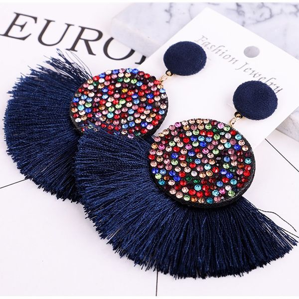 

cross-border explosion accessories europe and america exaggerated long diamond tassel earrings women personality earrings jewelry, Silver