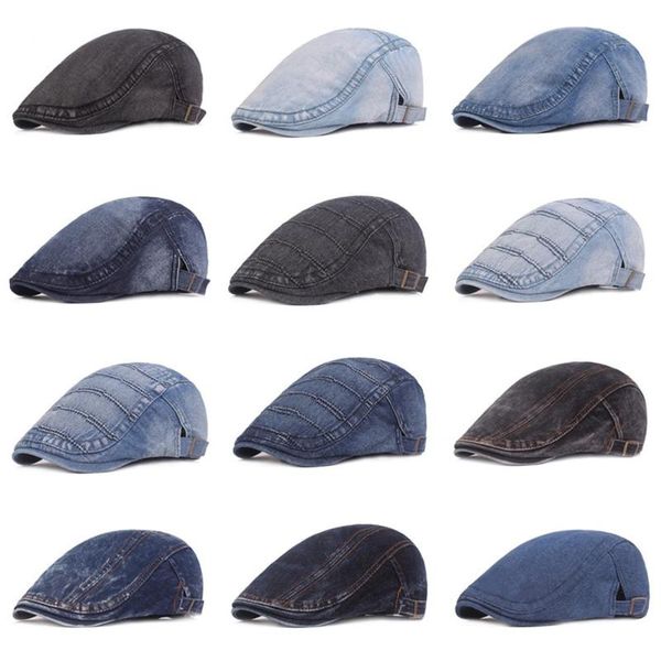 

men classic adjustable cap denim hats casual newsboy driving golf berets hat hatcs20001, Blue;gray